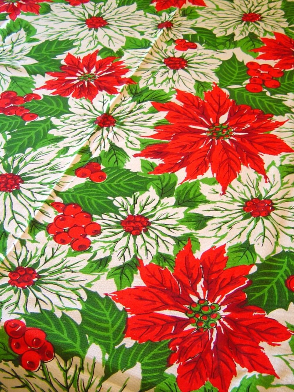 Christmas poinsettia print tablecloth-69" x 50"